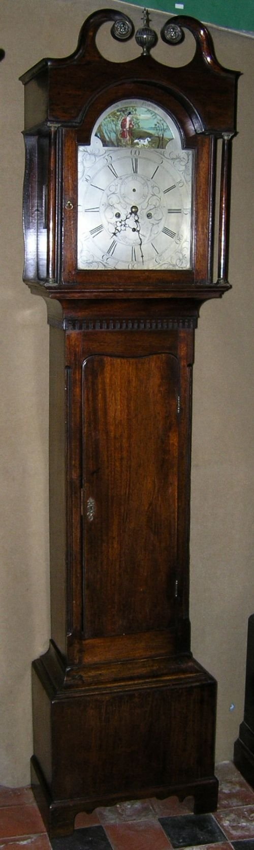 18th Cent Mahogany Silvered Dial 8 Day Longcase Clock

